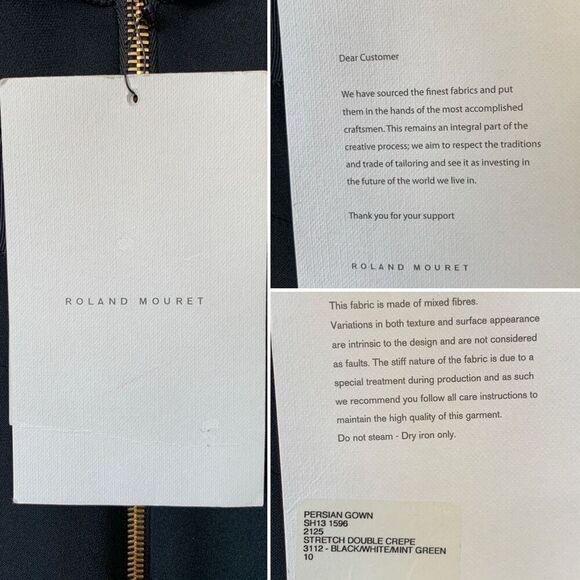 Roland Mouret Persian Double Stretch Crepe Gown Black, Mint, White Size 6 - Picture 7 of 12